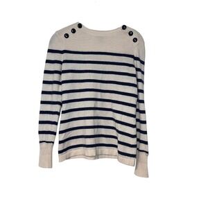Only Mine Striped Sweater Womens Medium Cream Navy 100% Cashmere